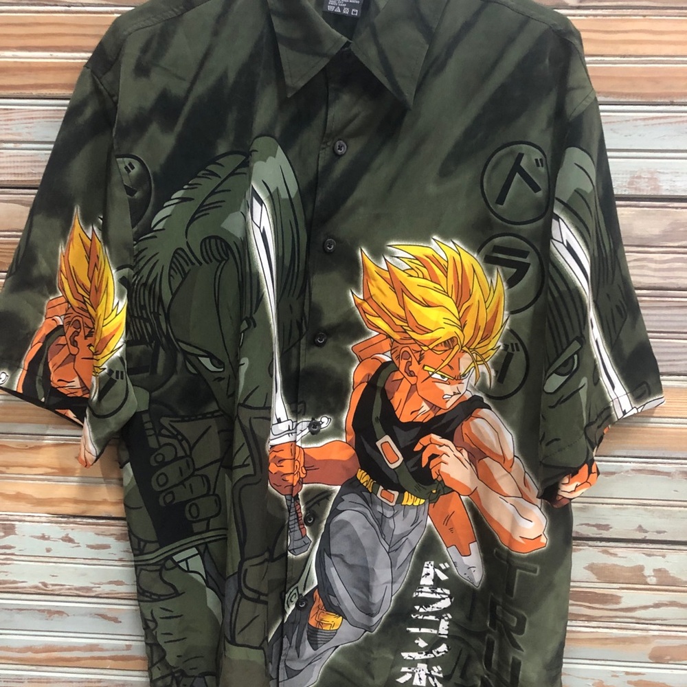 Anime Graphic Men's Button Down Shirt - Green